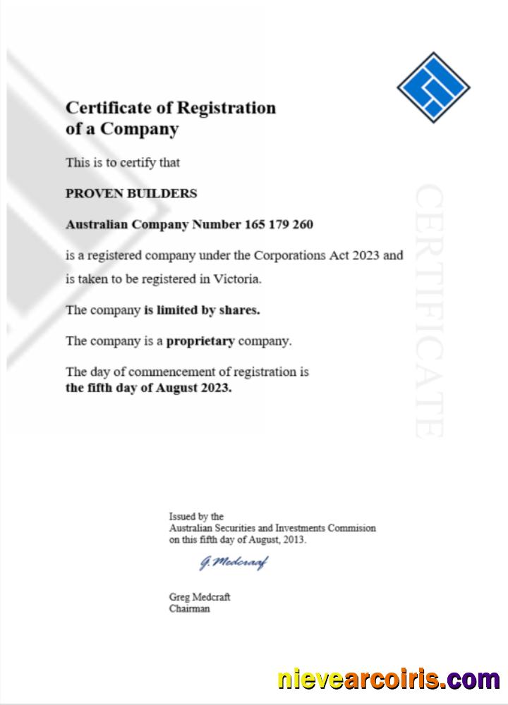 Australia certificate of registration
